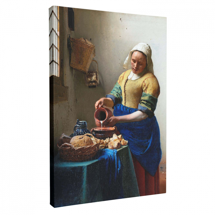 Reinterpretare modernă și abstractă a tabloului The Milkmaid de Vermeer pe canvas premium. [4]