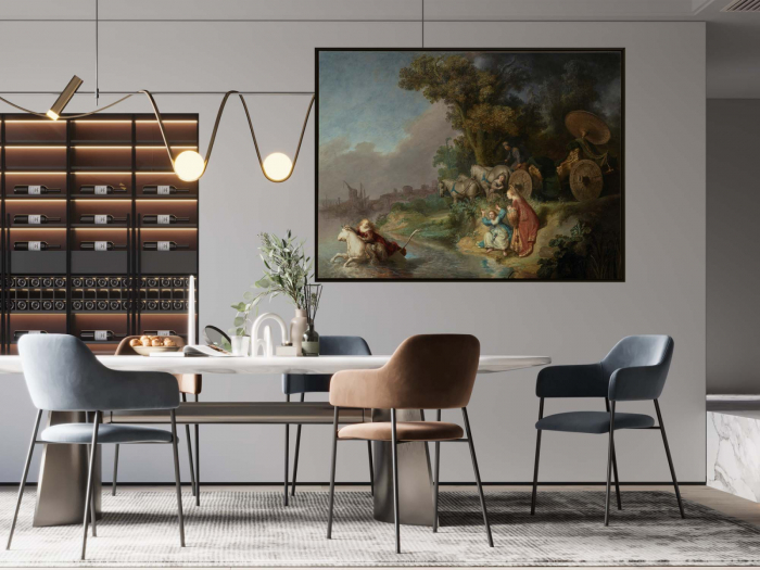 Reinterpretare modernă a răpirii Europei de Rembrandt pe canvas. [1]