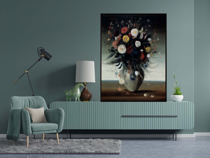Tablou canvas abstract modern, vaza cu flori colorate [1]