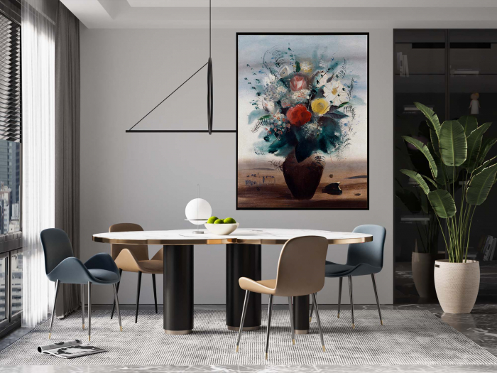 Tablou canvas abstract cu buchet de flori, ideal pentru decor modern. [2]