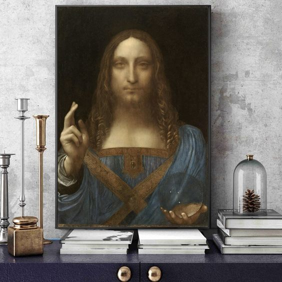 Reinterpretare modernă a Salvator Mundi de Leonardo da Vinci pe canvas. [2]