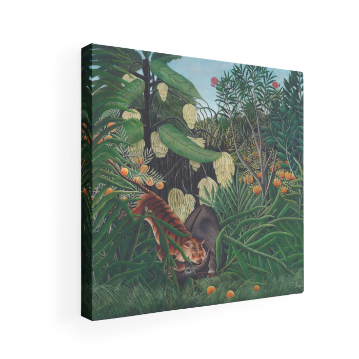 Print pe pânză 'Tiger and a Buffalo' de Henri Rousseau, modern şi colorat. [2]