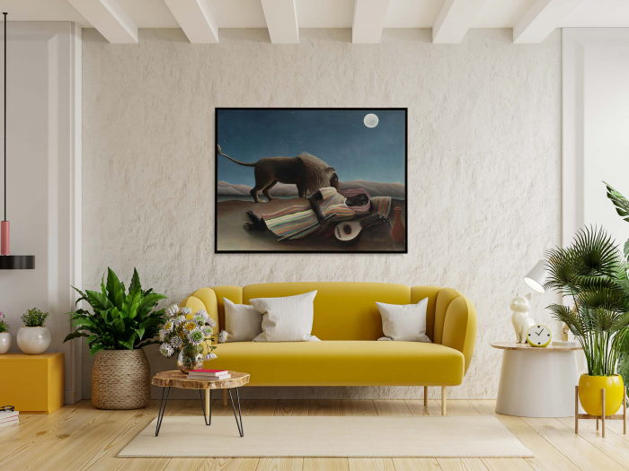 Reinterpretare modernă a tabloului The Sleeping Gypsy de Henri Rousseau pe canvas. [1]