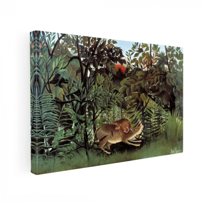 Print pe canvas cu The Hungry Lion de Henri Rousseau pentru living. [2]