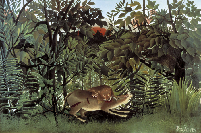 Print pe canvas cu The Hungry Lion de Henri Rousseau pentru living. [4]