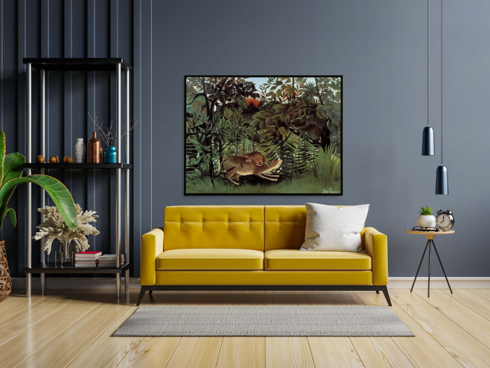 Print pe canvas cu The Hungry Lion de Henri Rousseau pentru living. [1]