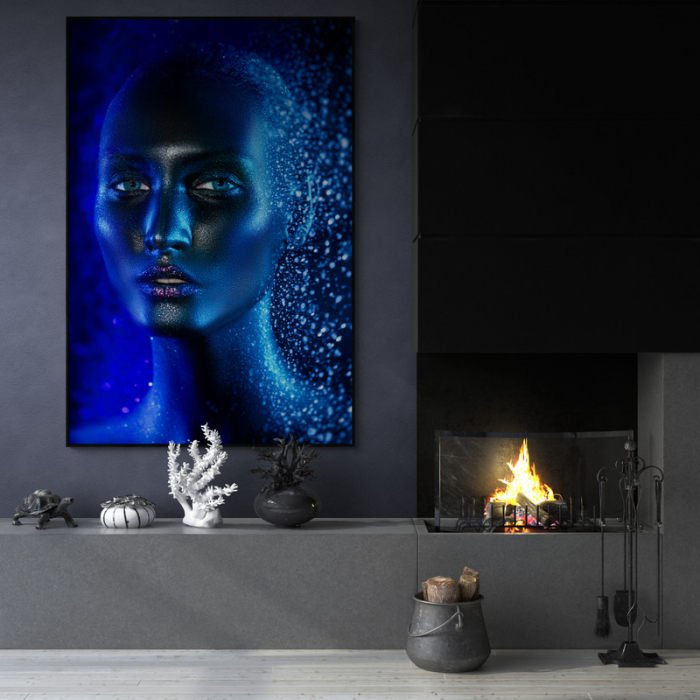 Tablou canvas, Intaglio, Modern, albastru, Portret femeie senzuala, print pe panza Premium, pentru living [1]