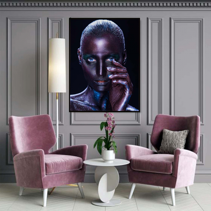 Tablou canvas, Intaglio, Modern, albastru, Portret femeie senzuala, print pe panza Premium, pentru hol, birou [2]