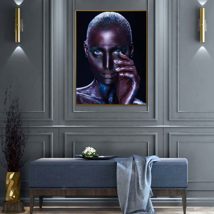 Tablou canvas, Intaglio, Modern, albastru, Portret femeie senzuala, print pe panza Premium, pentru hol, birou [1]