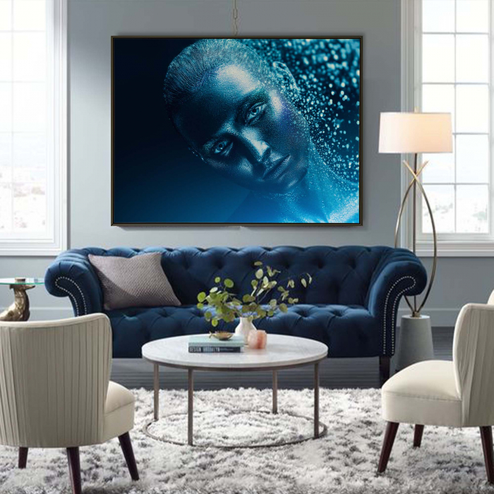 Tablou canvas, Intaglio, Modern, albastru, Femeie senzuala, print pe panza Premium, pentru dormitor [2]