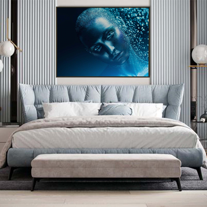 Tablou canvas, Intaglio, Modern, albastru, Femeie senzuala, print pe panza Premium, pentru dormitor [1]