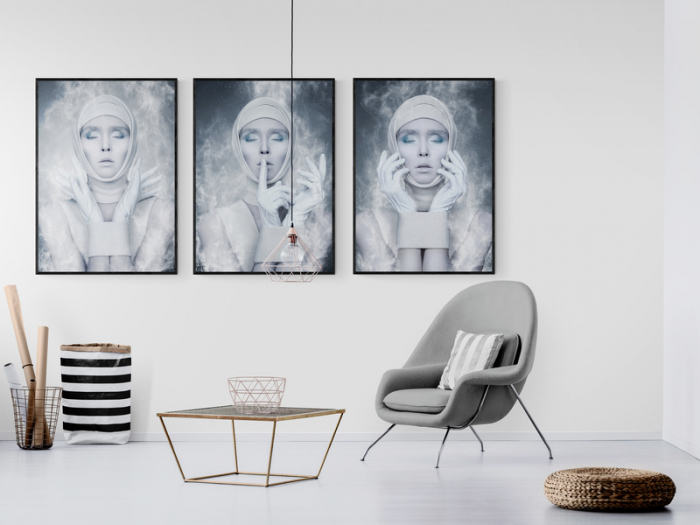 Tablou canvas, Intaglio, Modern, gri, Portret Femeie, print pe panza Premium, pentru living [2]