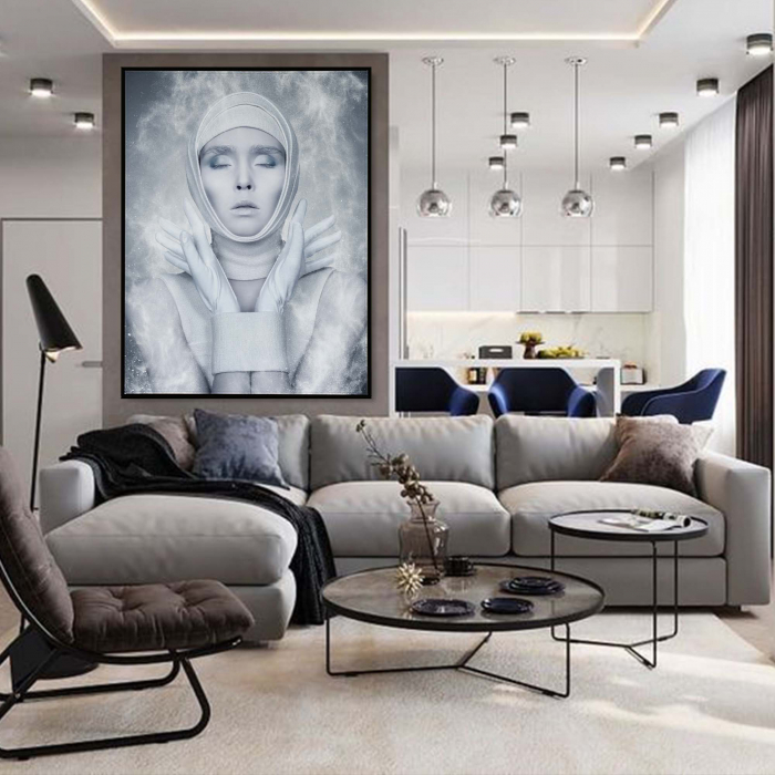 Tablou canvas, Intaglio, Modern, gri, Portret Femeie, print pe panza Premium, pentru living [1]