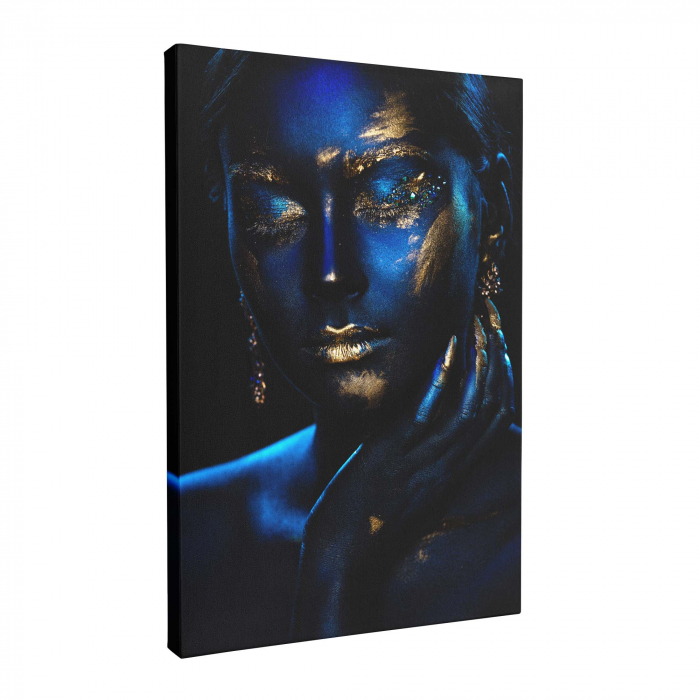 Tablou canvas, Intaglio, Modern, albastru, Portret femeie senzuala, print pe panza Premium, pentru living [2]