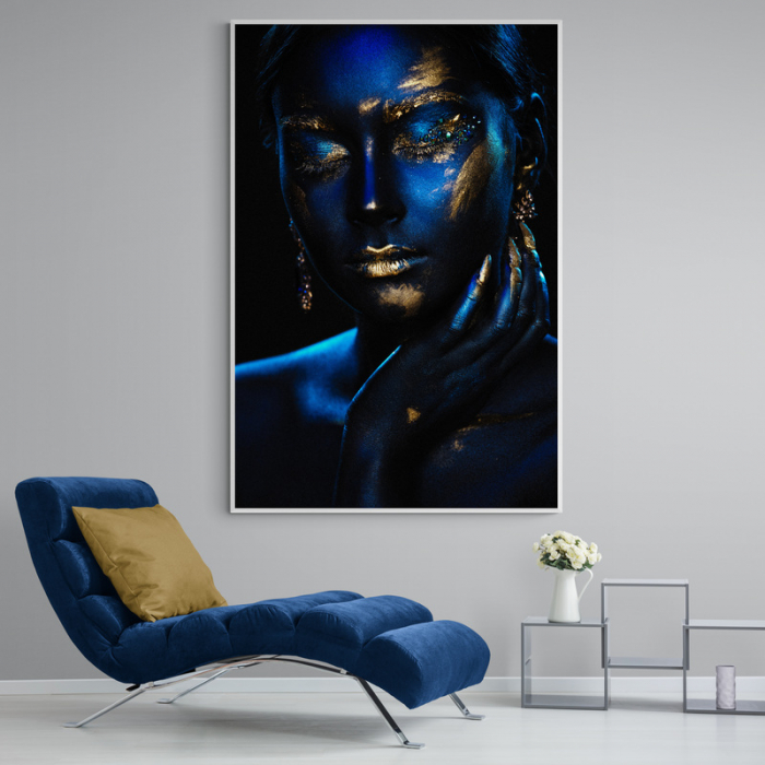 Tablou canvas, Intaglio, Modern, albastru, Portret femeie senzuala, print pe panza Premium, pentru living [1]
