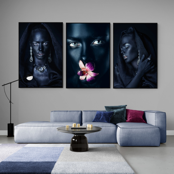 Tablou canvas, Intaglio, Modern, negru, Portret femeie, print pe panza Premium, pentru living [2]
