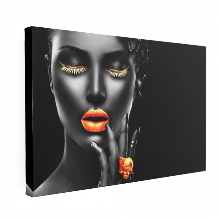 Tablou canvas, Intaglio, Modern, negru, Portret femeie senzuala, print pe panza Premium, pentru dormitor [2]