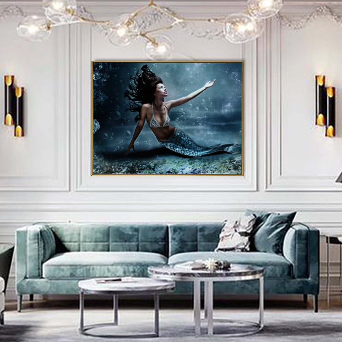 Tablou canvas, Intaglio, Modern, albastru, Femeie Sirena, print pe panza Premium, pentru living [1]