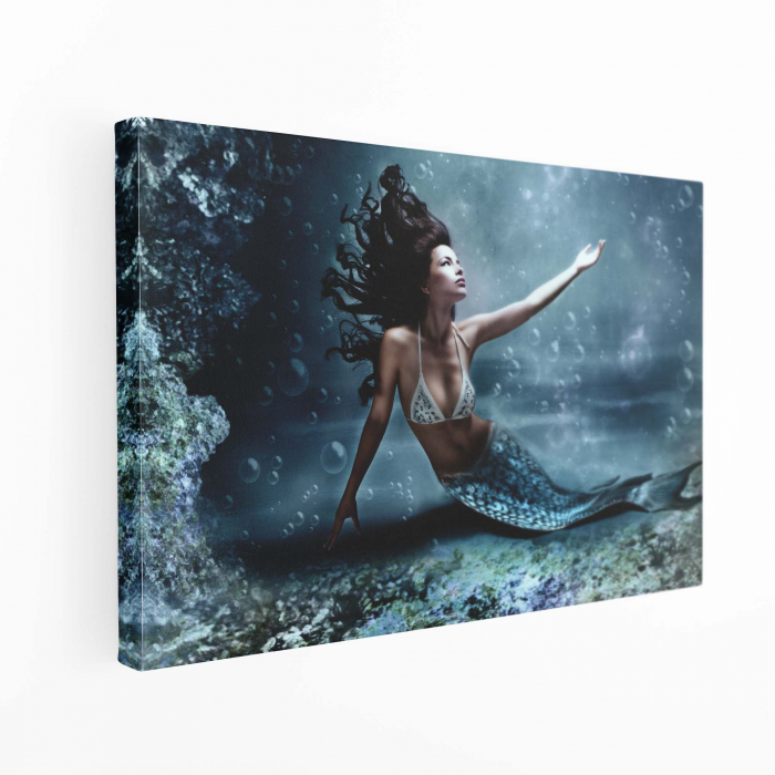 Tablou canvas, Intaglio, Modern, albastru, Femeie Sirena, print pe panza Premium, pentru living [3]