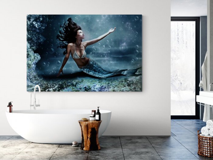 Tablou canvas, Intaglio, Modern, albastru, Femeie Sirena, print pe panza Premium, pentru living [2]