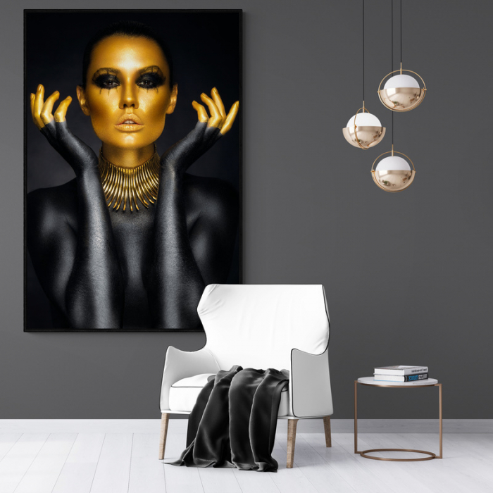 Tablou canvas, Intaglio, Modern, negru auriu, Portret femeie, print pe panza Premium, pentru living [2]
