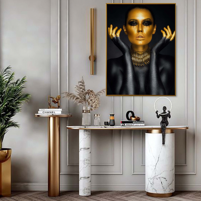 Tablou canvas, Intaglio, Modern, negru auriu, Portret femeie, print pe panza Premium, pentru living [1]