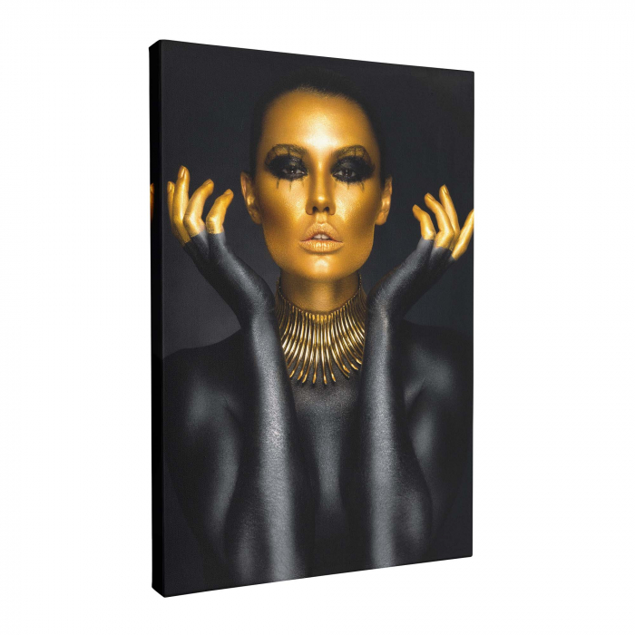 Tablou canvas, Intaglio, Modern, negru auriu, Portret femeie, print pe panza Premium, pentru living [3]