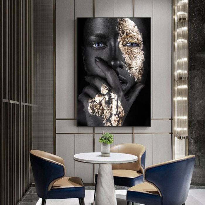 Tablou canvas, Intaglio, Modern, negru auriu, Portret Femeie, print pe panza Premium, pentru living [2]