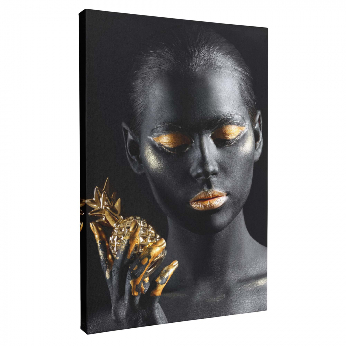 Tablou canvas, Intaglio, Modern, negru auriu, Portret Femeie senzuala, print pe panza Premium, pentru living [4]