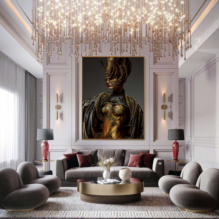 Tablou canvas, Intaglio, Modern, gri, Portret Femeie misterioasa, print pe panza Premium, pentru dormitor [2]