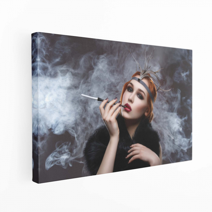 Tablou canvas, Intaglio, Modern, negru, Portret Femeie misterioasa, print pe panza Premium, pentru dormitor [3]