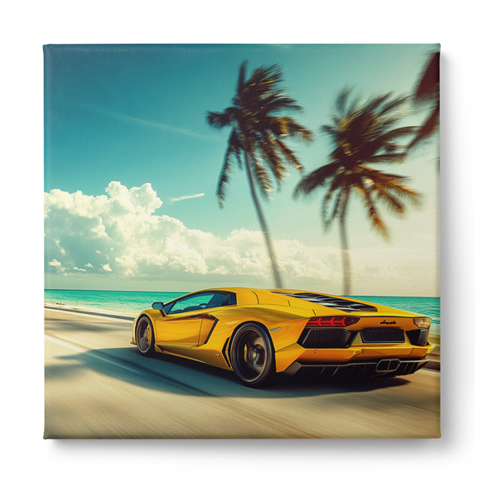 Tablou canvas cu un Lamborghini Aventador galben pe o șosea de coastă [2]
