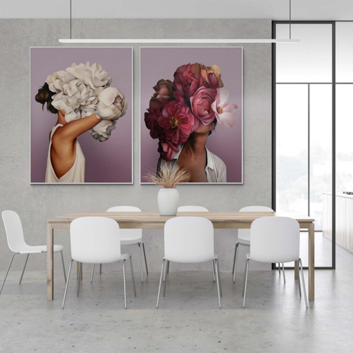 Tablou canvas modern, Portret Femeie cu flori pe cap, pentru living, bucatarie [1]