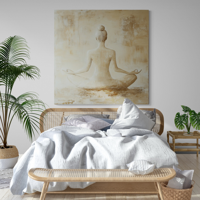 Tablou minimalist cu o siluetă feminină în poziție de meditație [1]