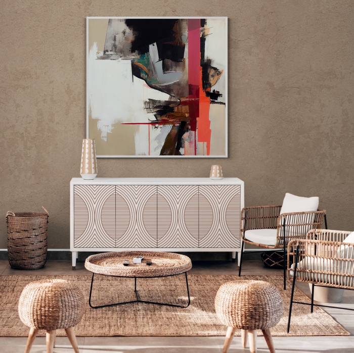 Tablou canvas, modern, abstract, culori deschise, nuante de cream, pentru living [1]
