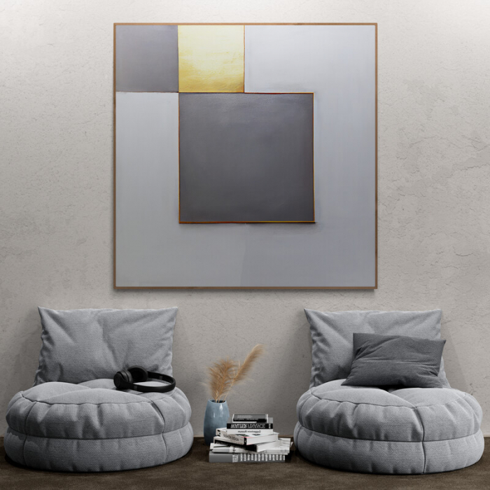Tablou canvas, modern, abstract, minimalist, geometric, nuante de auriu si gri, pentru dormitor [1]