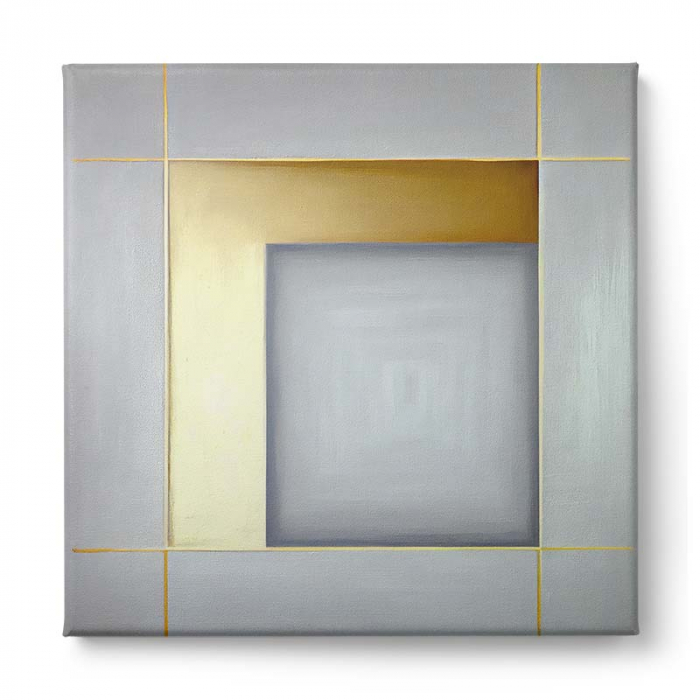 Tablou canvas, modern, abstract, minimalist, geometric, nuante de auriu si gri, pentru living [2]