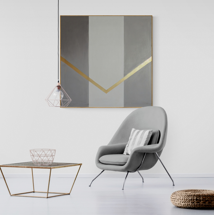 Tablou canvas, modern, abstract, minimalist, gri si auriu, pentru living, dormitor [1]