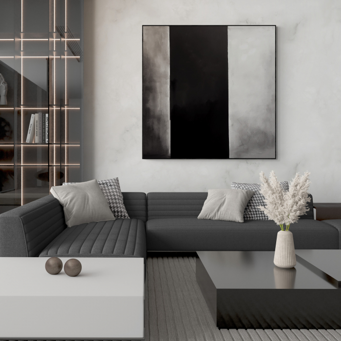 Tablou canvas, modern, abstract, minimalist, nuante de gri negru, pentru living [1]