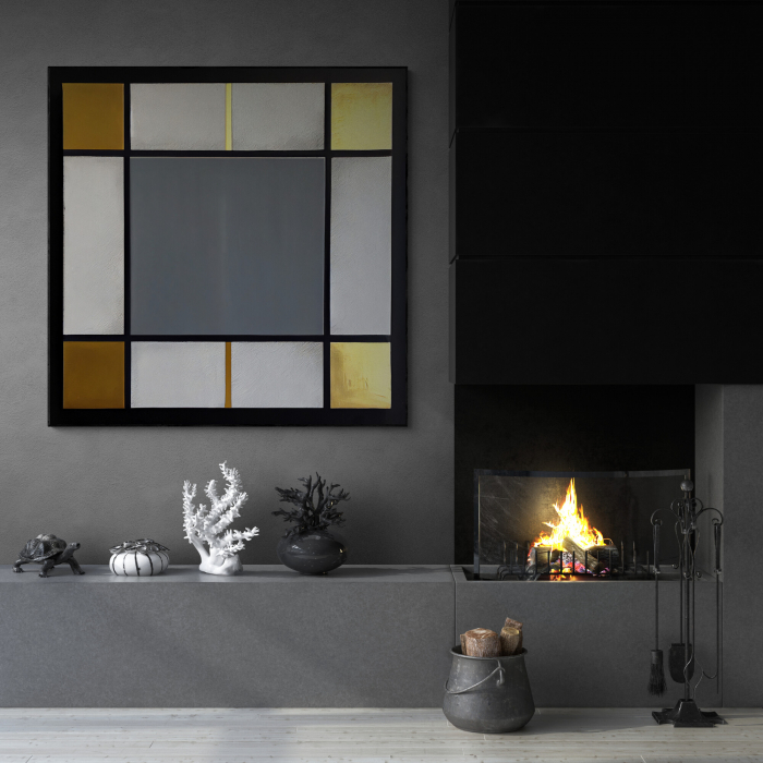 Tablou canvas, modern, abstract, minimalist, nuante de gri si auriu, pentru living [1]