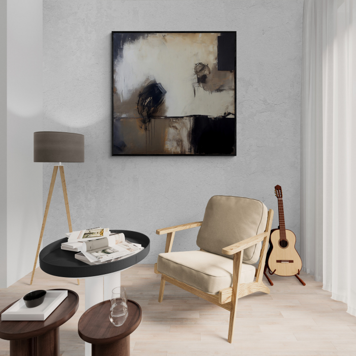 Tablou canvas, modern, abstract, nuante de negru si cream, pentru living, birou [1]