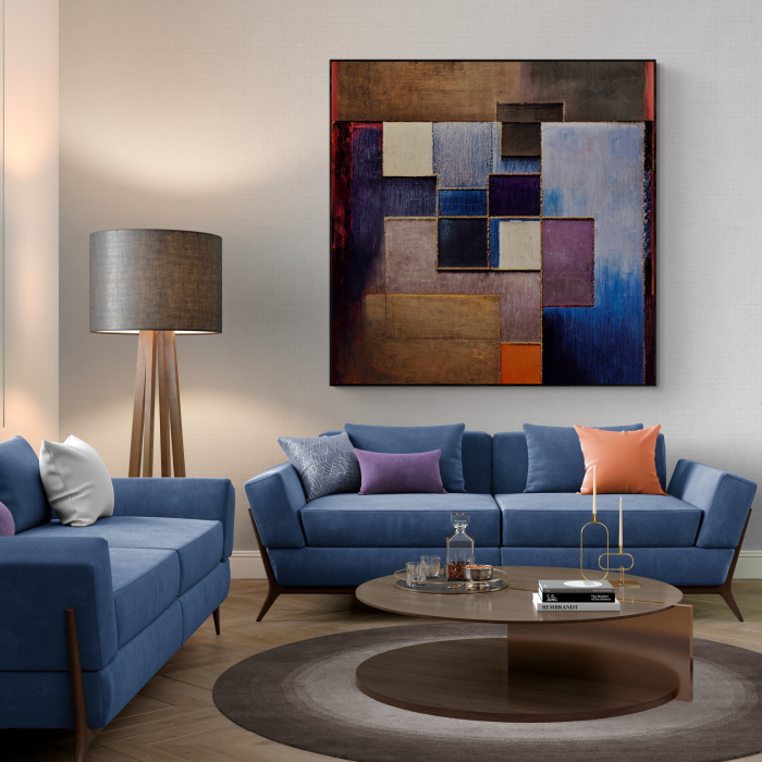 Tablou canvas, modern, abstract, nuante de albastru, colorat pentru living, dormitor [1]