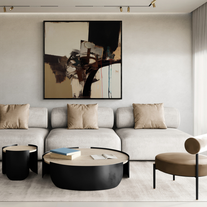 Tablou canvas, modern, abstract, nuante de cream, pentru living, birou [1]