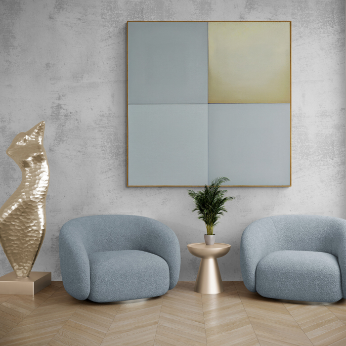 Tablou canvas, modern, abstract, nuante deschise, auriu si bleu ciel, pentru living [1]