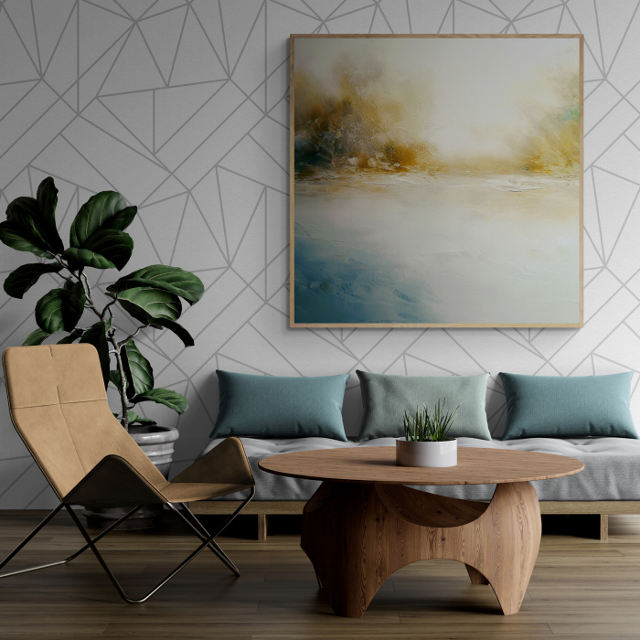 Tablou canvas, modern, abstract, nuante luminoase, alb si cream pentru living, hol [1]