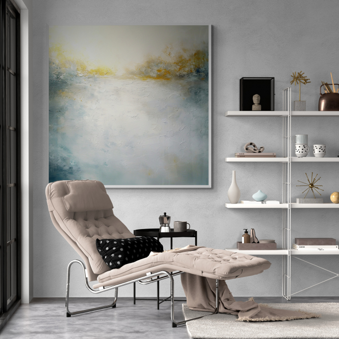 Tablou canvas, modern, abstract, nuante luminoase, alb, pentru living, dormitor [1]