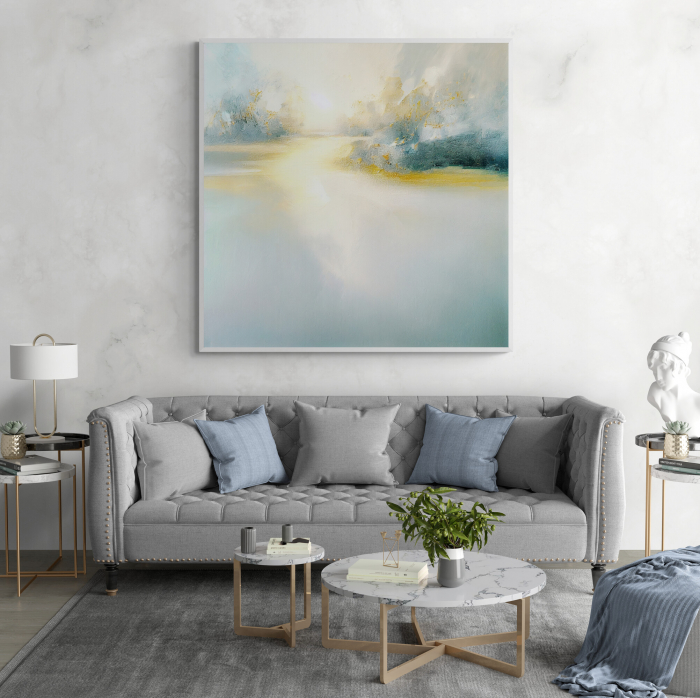 Tablou canvas, modern, abstract, nuante luminoase de bleu ciel, pentru living [1]