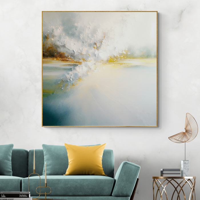 Tablou canvas, modern, abstract, nuante luminoase de bleu ciel si alb, pentru living [1]