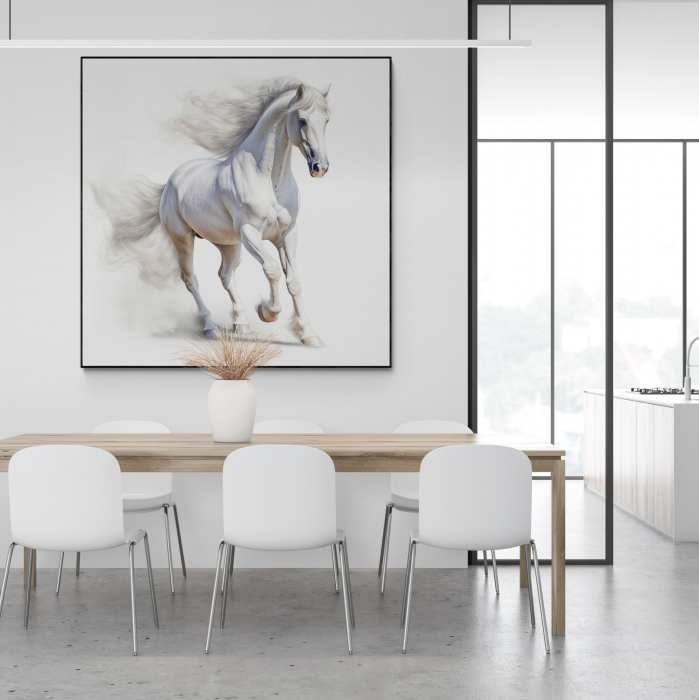 Tablou canvas, modern, Animale, CaI in stil abstract, nuante alb, pentru restaurant [1]