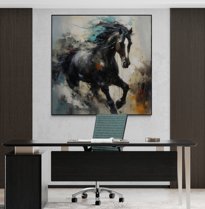 Tablou canvas, modern, Animale, CaI in stil abstract, nuante de gri, albastru, pentru living [1]
